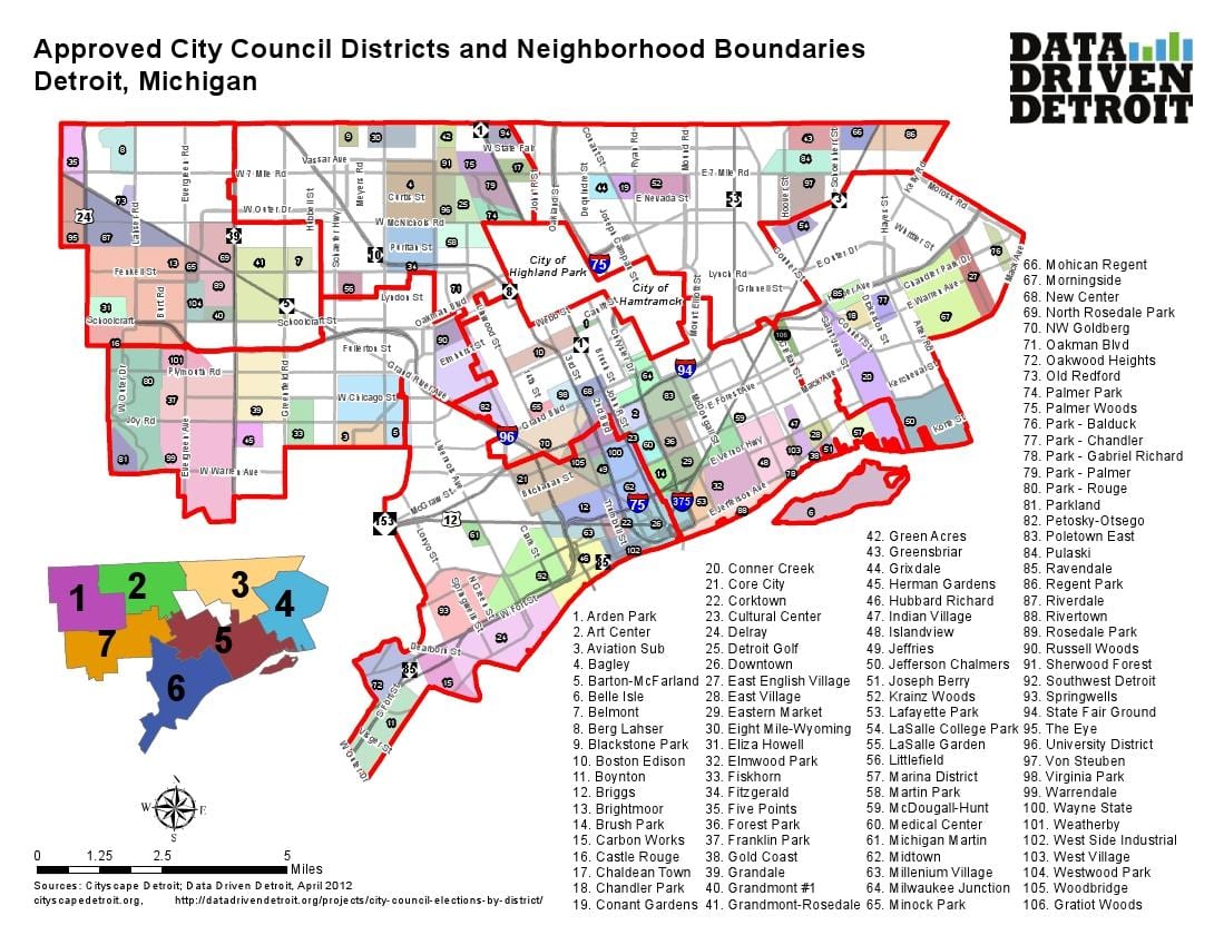 மாவட்ட Detroit வரைபடம்