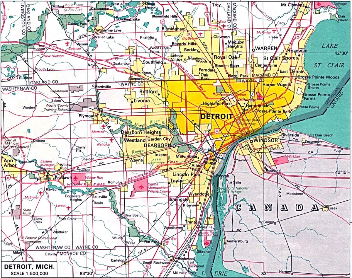 புறநகர் Detroit வரைபடம்